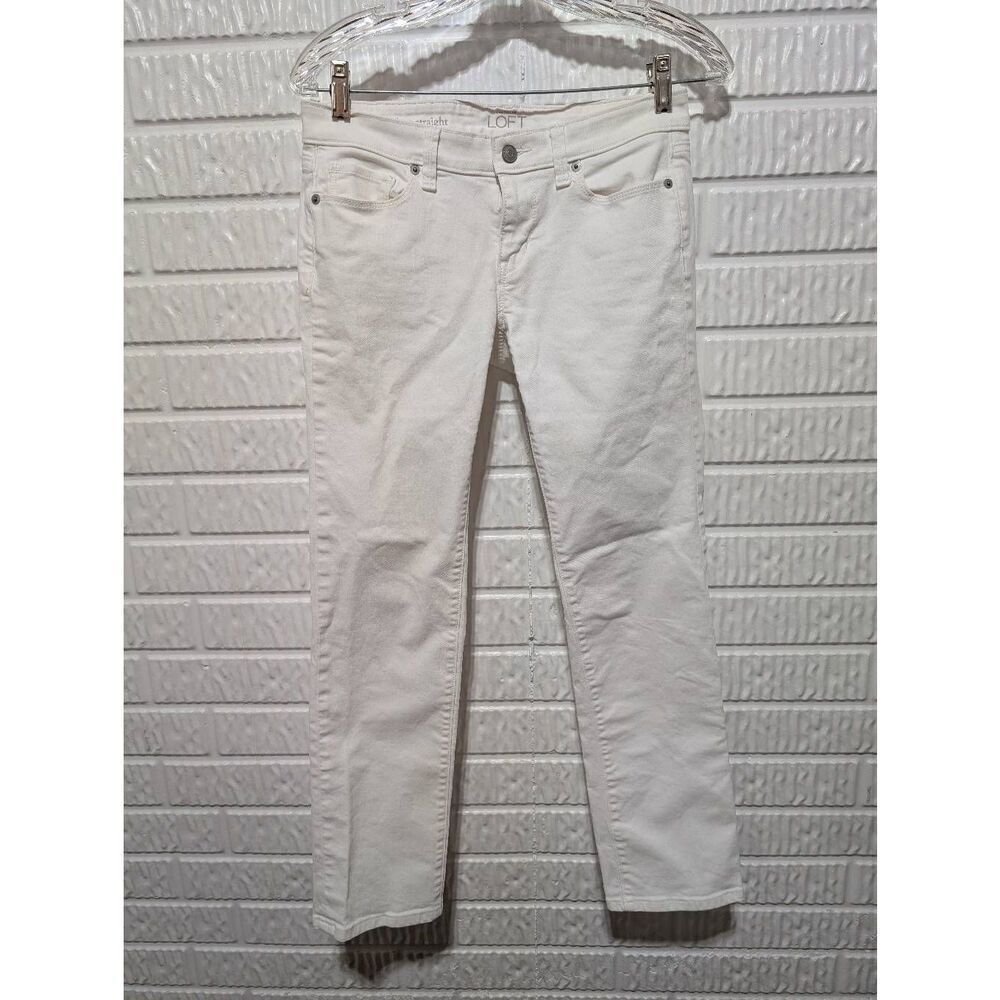 Ann Taylor Loft Women's White Solid Mid-Rise Straight-Leg Denim Jeans Size 36/2P